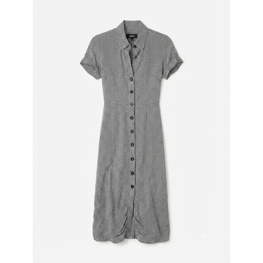 Quince Linen Midi Dress Small Black White Boho Preppy Summer